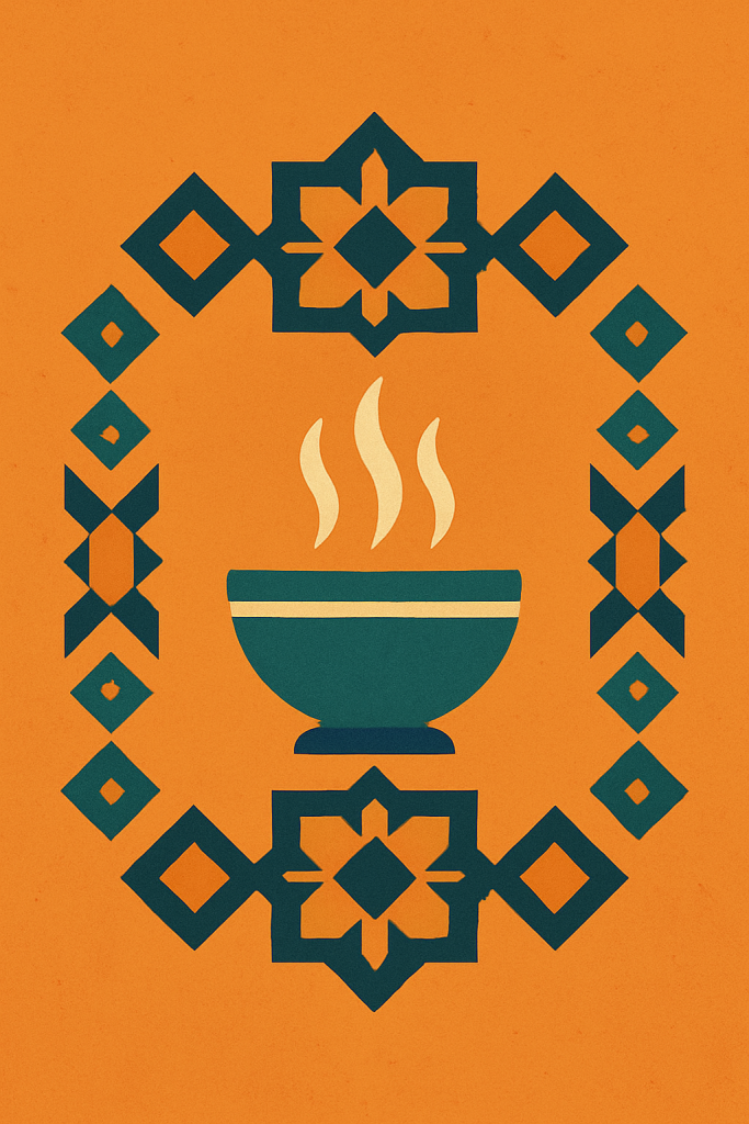 Abstract Moroccan spa and wellness icon with hammam steam and geometric patterns.